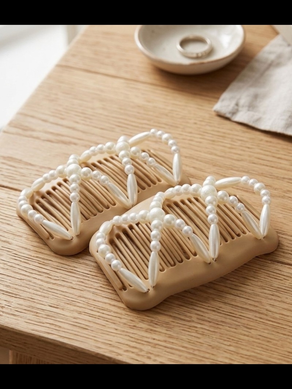 Beige Double-Pearl Hair Comb Clip - Women Accessories (2pc)
